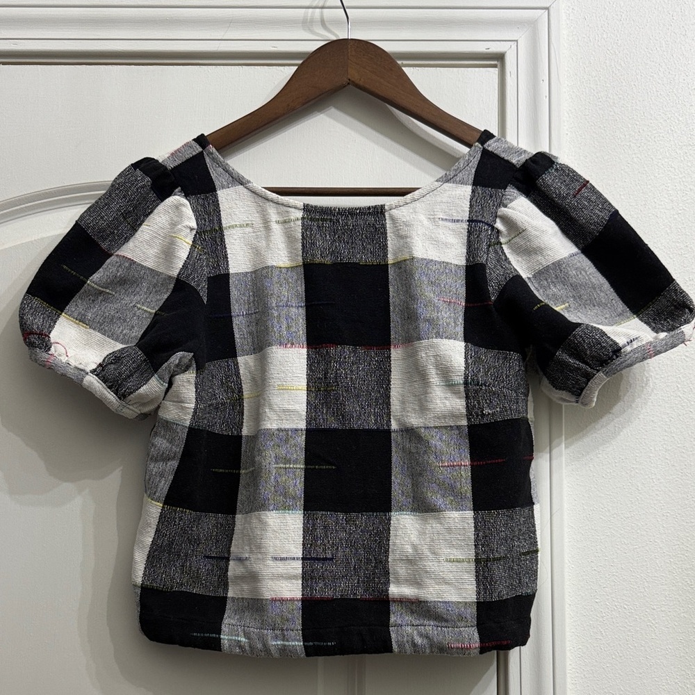 The Odells Checkered plaid Puff Sleeve Blouse - Black and White - Picture 5 of 7